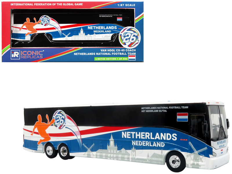 Van Hool CX-45 Coach Bus Netherlands National Football Team White with Graphics International Federation of the Global Game Series Limited Edition to 504 pieces Worldwide 1/87 (HO) Diecast Model Iconic Replicas 87-0730
