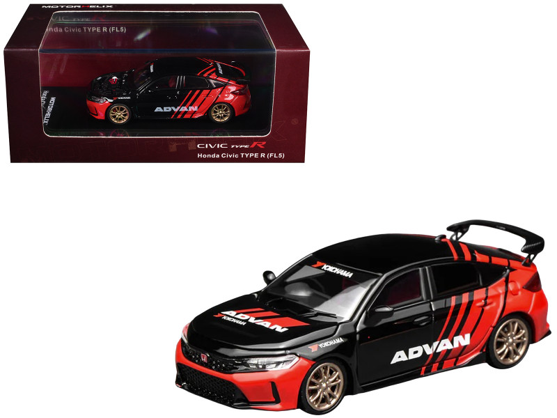 Honda Civic Type R FL5 RHD Right Hand Drive ADVAN Black and Red 1/64 Diecast Model Car MotorHelix M65341