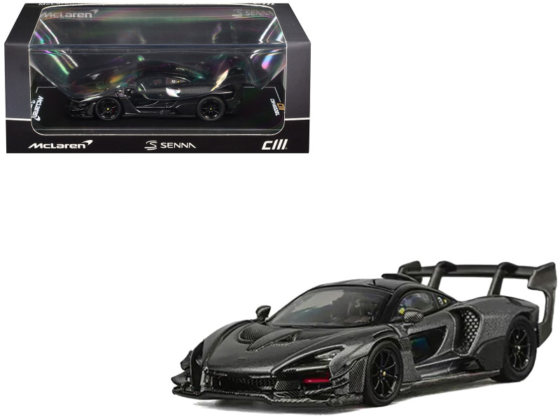 McLaren Senna GTR Dark Gray Metallic with Carbon Hood and Black Top 1/64 Diecast Model Car CM Model CM64-SENNAGTR-13