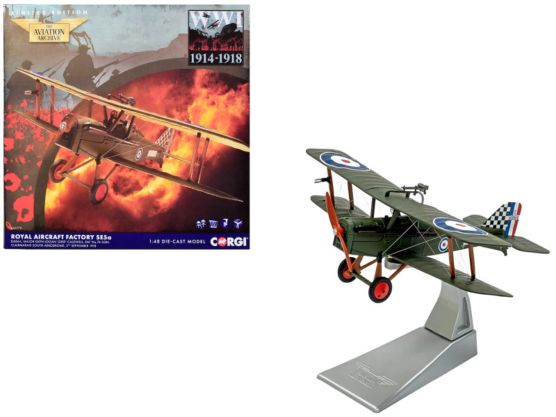 Royal Aircraft Factory SE5a Biplane Aircraft D6864 Major Keith Logan Caldwell No. 74 Squadron Clairmarais South Aerodrome 1918 Royal Air Force The Aviation Archive Series 1/48 Diecast Model Corgi AA37711