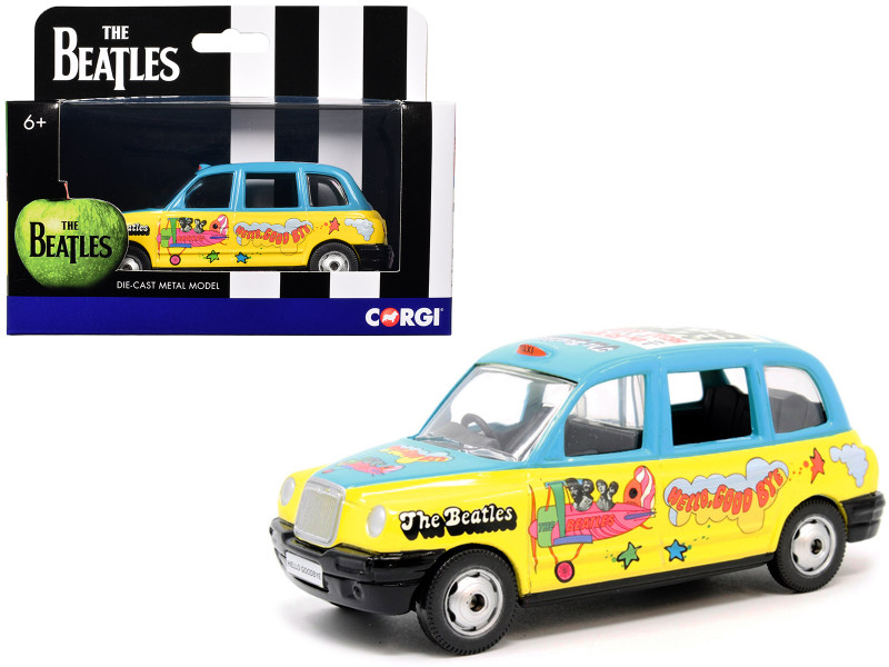 The Beatles London Taxi RHD Right Hand Drive Hello Goodbye Blue and Yellow with Graphics Diecast Model Corgi CC85930