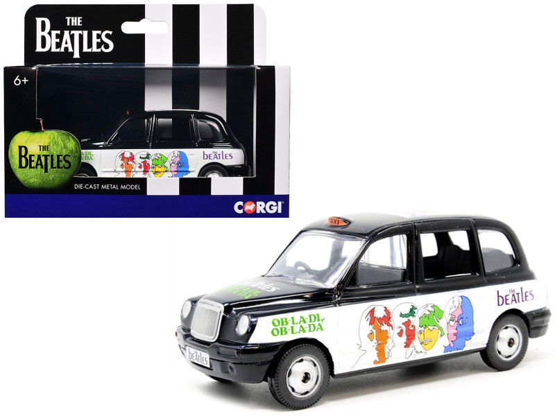 The Beatles London Taxi RHD Right Hand Drive Ob-La-Di Ob-La-Da Black and White with Graphics Diecast Model Corgi CC85931