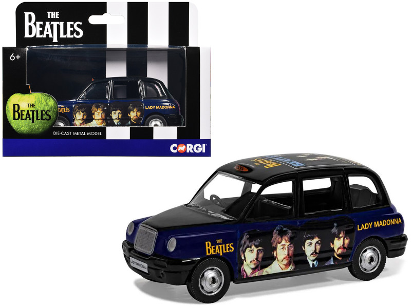 The Beatles London Taxi RHD Right Hand Drive Lady Madonna Black and Dark Blue with Graphics Diecast Model Corgi CC85932