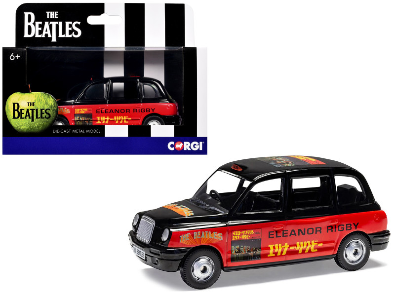 The Beatles London Taxi RHD Right Hand Drive Eleanor Rigby - Yellow Submarine Black and Red with Graphics Diecast Model Corgi CC85936