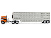 Freightliner COE and 45 Wilson Vintage Livestock Trailer Orange with Stripes 1/64 Diecast Model DCP/First Gear 60-2290