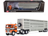 Freightliner COE and 45 Wilson Vintage Livestock Trailer Orange with Stripes 1/64 Diecast Model DCP/First Gear 60-2290