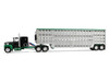 Ford LTL 9000 with 60 Flat Top Sleeper and 45 Wilson Vintage Livestock Trailer Black and Green 1/64 Diecast Model DCP/First Gear 60-2294