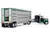 Ford LTL 9000 with 60 Flat Top Sleeper and 45 Wilson Vintage Livestock Trailer Black and Green 1/64 Diecast Model DCP/First Gear 60-2294