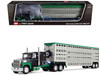 Ford LTL 9000 with 60 Flat Top Sleeper and 45 Wilson Vintage Livestock Trailer Black and Green 1/64 Diecast Model DCP/First Gear 60-2294
