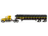 Ford LTL 9000 with 60 Aerodyne Sleeper and 53 Wilson Roadbrute Flatbed Trailer with Covered Wagon Yellow with Black Stripes 1/64 Diecast Model DCP/First Gear 60-2295