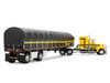 Ford LTL 9000 with 60 Aerodyne Sleeper and 53 Wilson Roadbrute Flatbed Trailer with Covered Wagon Yellow with Black Stripes 1/64 Diecast Model DCP/First Gear 60-2295