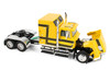 Ford LTL 9000 with 60 Aerodyne Sleeper and 53 Wilson Roadbrute Flatbed Trailer with Covered Wagon Yellow with Black Stripes 1/64 Diecast Model DCP/First Gear 60-2295
