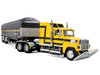 Ford LTL 9000 with 60 Aerodyne Sleeper and 53 Wilson Roadbrute Flatbed Trailer with Covered Wagon Yellow with Black Stripes 1/64 Diecast Model DCP/First Gear 60-2295