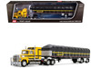 Ford LTL 9000 with 60 Aerodyne Sleeper and 53 Wilson Roadbrute Flatbed Trailer with Covered Wagon Yellow with Black Stripes 1/64 Diecast Model DCP/First Gear 60-2295