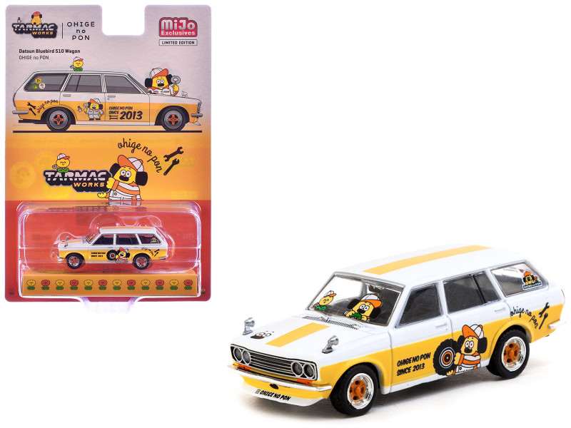 Datsun Bluebird 510 Wagon Ohige no Pon White with Orange Stripes and Graphics Global64 Series 1/64 Diecast Model Car Tarmac Works T64G-026-ONP