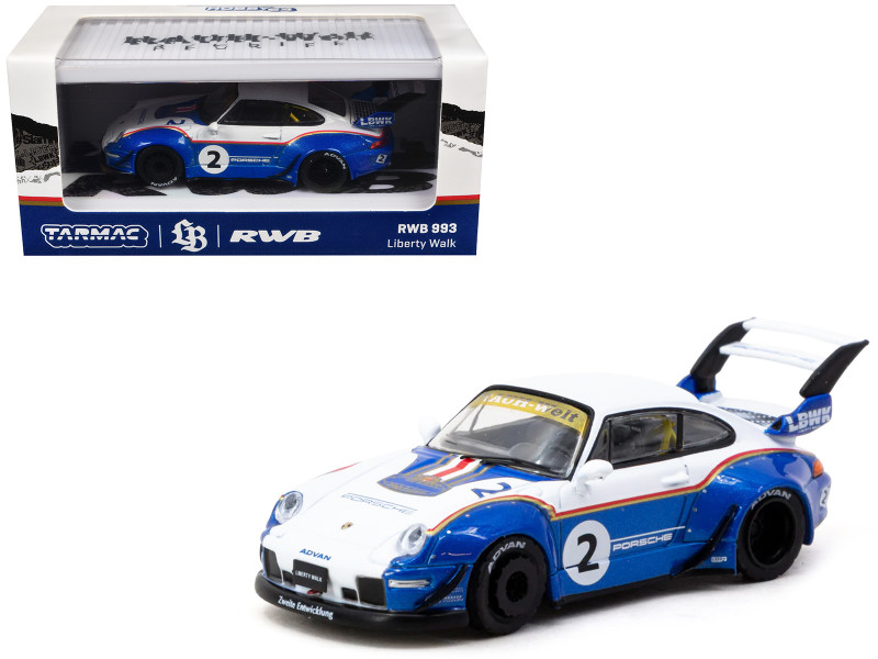 RWB 993 #2 Liberty Walk White and Blue Metallic with Container Packaging Hobby64 Series 1/64 Diecast Model Car Tarmac Works T64-TL017-LBWK2