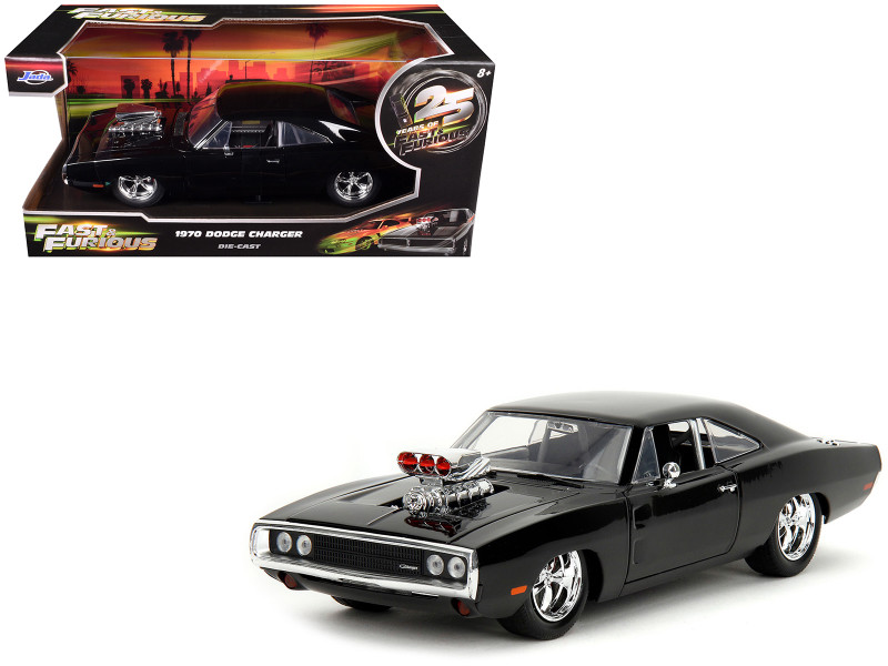 1970 Dodge Charger Black with Race Interior The Fast and the Furious 2001 Movie 25 Years of Fast & Furious Series 1/24 Diecast Model Car Jada 35421-25TH