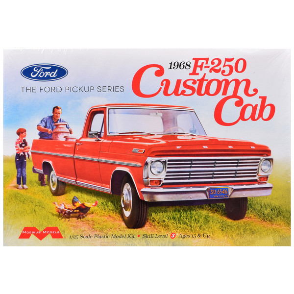 Skill 3 Model Kit 1968 Ford F-250 Custom Cab Pickup Truck 1/25 Scale Model Moebius MOE-2564