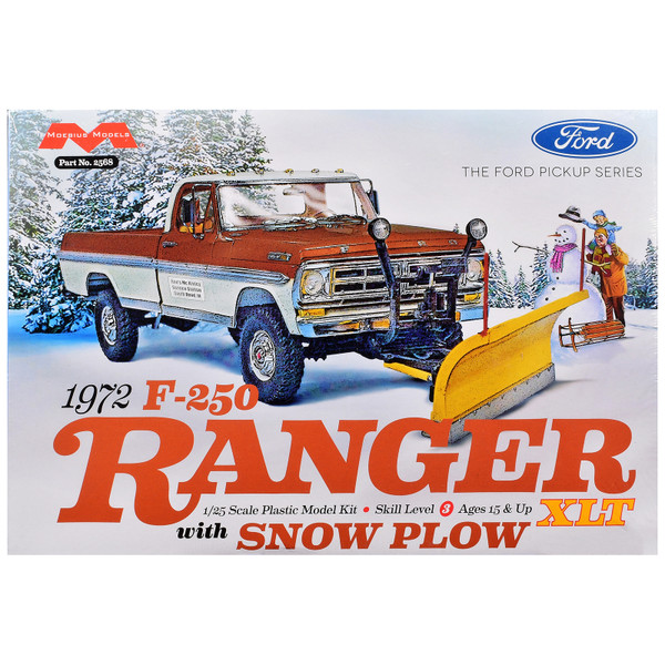 Skill 3 Model Kit 1972 Ford F-250 Ranger XLT Pickup Truck with Snow Plow 1/25 Scale Model Moebius MOE-2568