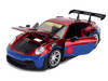 Porsche 911 GT3 RS 992 Red and Blue with Graphics and Spider Man Diecast Figure Marvel Spider Man Hollywood Rides Series 1/24 Diecast Model Car Jada 37442