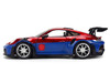 Porsche 911 GT3 RS 992 Red and Blue with Graphics and Spider Man Diecast Figure Marvel Spider Man Hollywood Rides Series 1/24 Diecast Model Car Jada 37442
