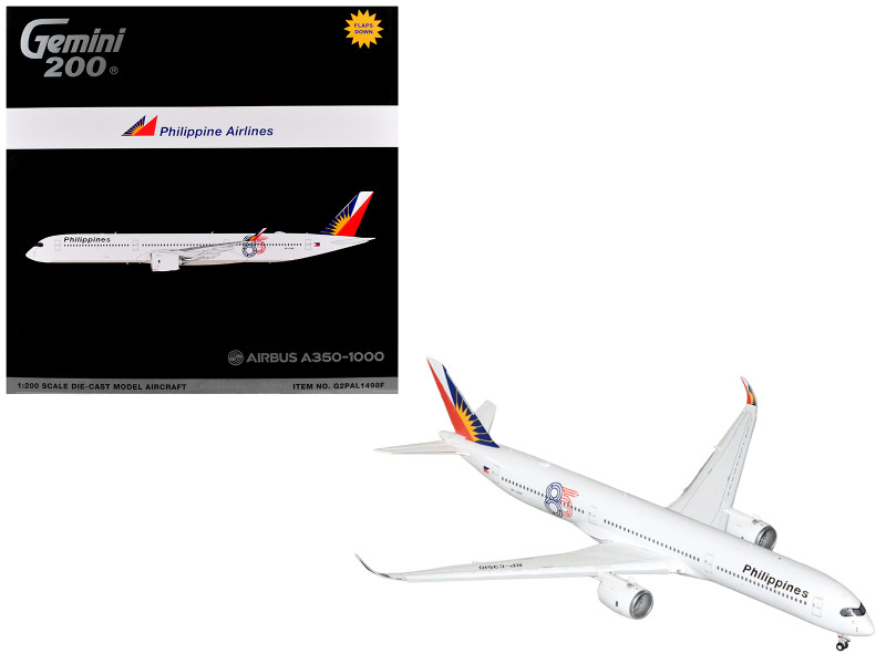 Airbus A350-1000 Commercial Aircraft with Flaps Down Philippine Airlines RP-C3510 Gemini 200 1/200 Diecast Model Airplane GeminiJets G2PAL1498F