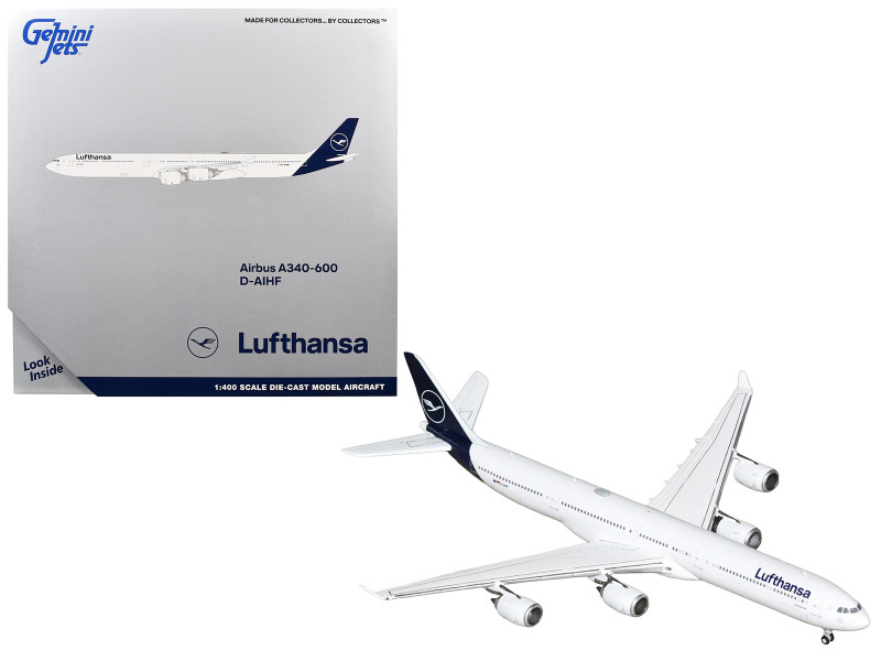 Airbus A340-600 Commercial Aircraft Lufthansa D-AIHF White with Dark Blue Tail 1/400 Diecast Model Airplane GeminiJets GJDLH2398