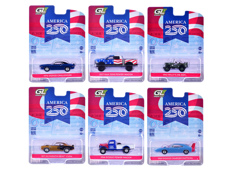 Anniversary Collection Series 18 Set of 6 pieces America 250 Edition 1/64 Diecast Model Cars Greenlight 28180SET