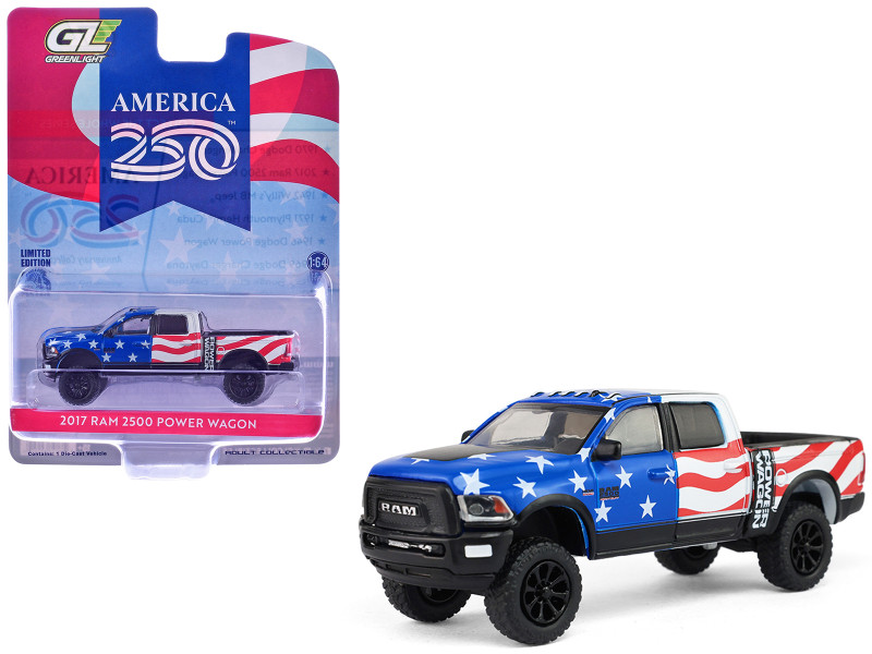 2017 Ram 2500 Power Wagon Pickup Truck American Flag Livery America 250 Edition Anniversary Collection Series 18 1/64 Diecast Model Car Greenlight 28180B
