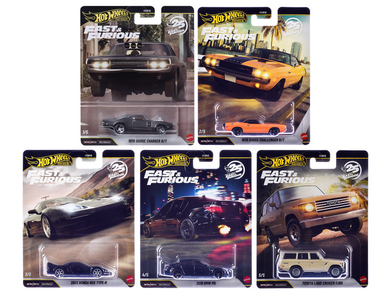 Fast & Furious 25th Anniversary 2026 5 piece Set Q Diecast Model Cars Hot Wheels HNW46-956Q