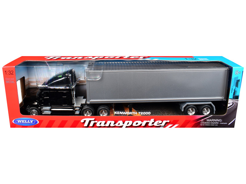 Kenworth T2000 Truck Black with Gray Container Transporter Series 1/32 Diecast Model Welly 32211W-BK