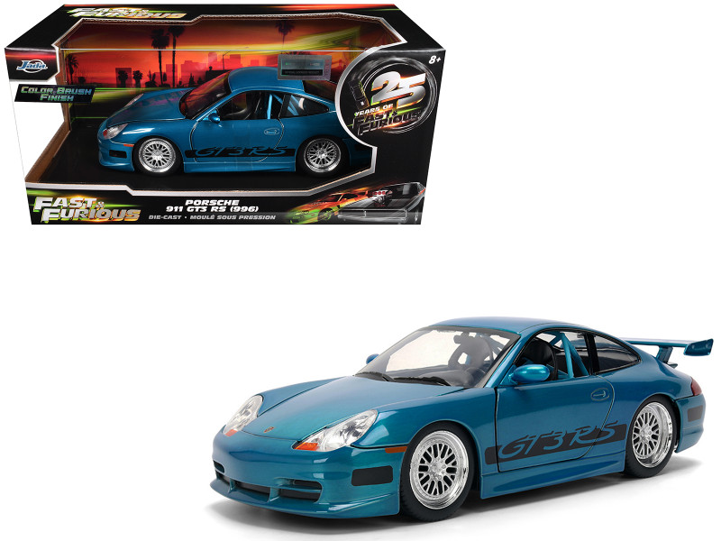 Porsche 911 GT3 RS (996) Blue Color Brush Finish Fast Five 2011 Movie 25 Years of Fast & Furious Series 1/24 Diecast Model Car by Jada 37819