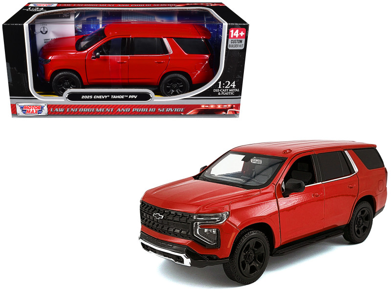 2025 Chevrolet Tahoe PPV Red "Custom Builder's Kit - Law Enforcement and Public Service" Series 1/24 Diecast Model Car Motormax 76816-BB-R