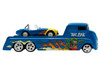 Shelby Cobra Super Snake Blue Metallic with Flames and Custom Rat Fink Hauler Blue Metallic with Flames and Graphics 1/64 Diecast Model Cars ACME SC64006