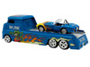 Shelby Cobra Super Snake Blue Metallic with Flames and Custom Rat Fink Hauler Blue Metallic with Flames and Graphics 1/64 Diecast Model Cars ACME SC64006