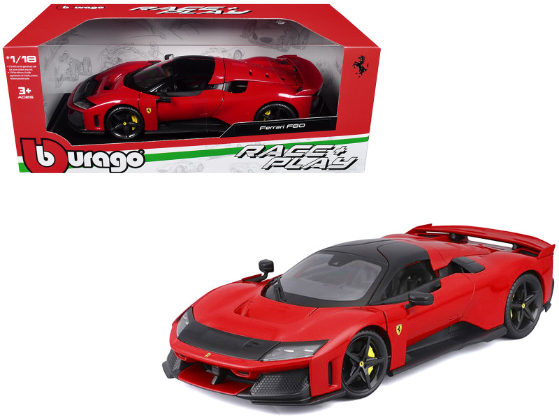 Ferrari F80 Red with Black Top Race + Play Series 1/18 Diecast Model Car Bburago 16022RD