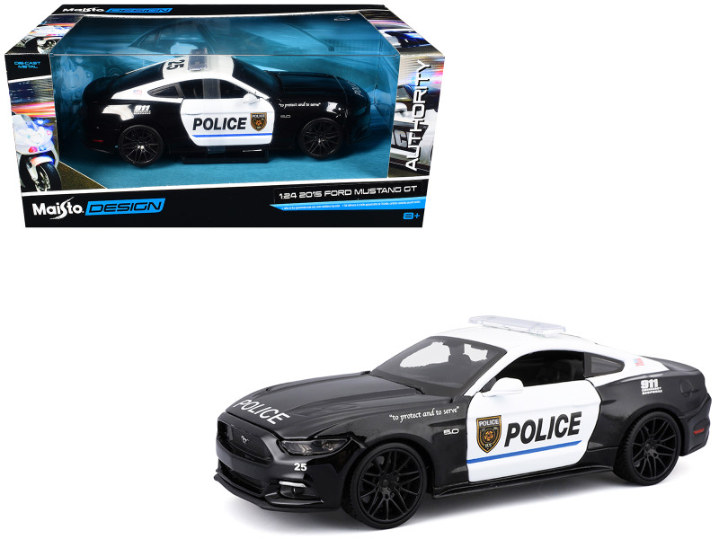 2015 Ford Mustang GT 5.0 Police Black and White Authority Series 1/24 Diecast Model Car Maisto 32514CHP