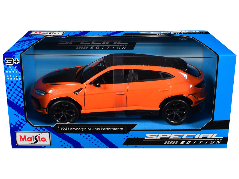 Lamborghini Urus Performante Orange Metallic with Carbon Hood and Top Special Edition Series 1/24 Diecast Model Car Maisto 32928OR
