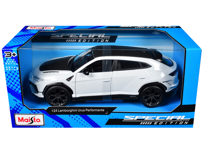 Lamborghini Urus Performante White Metallic with Carbon Hood and Top Special Edition Series 1/24 Diecast Model Car Maisto 32928W