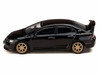 Honda Mugen Civic Type R FD2 RHD Right Hand Drive Crystal Black Pearl with Gold Wheels JDM64 Series 1/64 Diecast Model Car Hobby Japan HJDM010-17MJ