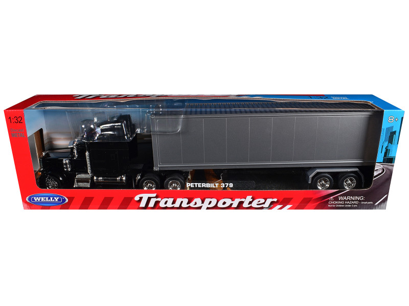 Peterbilt 379 Truck Black with Silver Container Transporter Series 1/32 Diecast Model Welly 39941W-BK