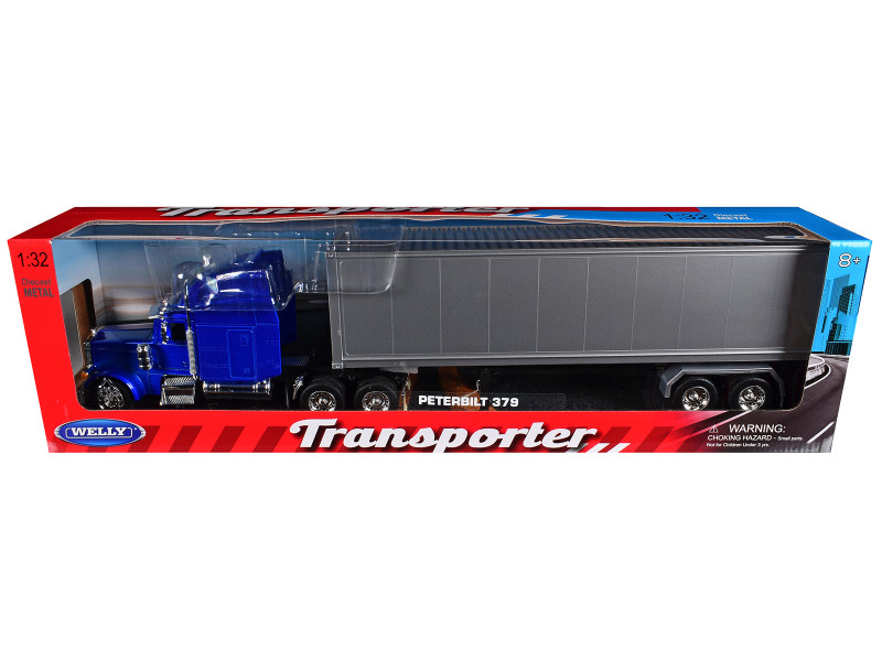 Peterbilt 379 Truck Blue Metallic with Silver Container Transporter Series 1/32 Diecast Model Welly 39941W-BL