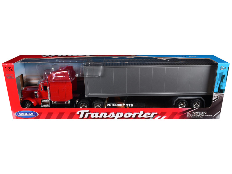 Peterbilt 379 Truck Blue Metallic with Silver Container Transporter Series 1/32 Diecast Model Welly 39941W-BL