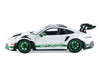 2024 Porsche 911 GT3 RS Tribute to Carrera RS Package White with Carbon Hood Stripes and Top and Green Side Stripes and Wheels 1/18 Diecast Model Car Solido S1812107