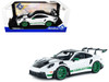2024 Porsche 911 GT3 RS Tribute to Carrera RS Package White with Carbon Hood Stripes and Top and Green Side Stripes and Wheels 1/18 Diecast Model Car Solido S1812107