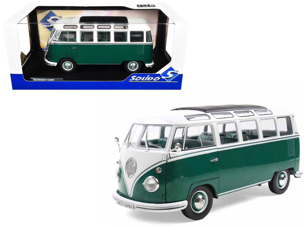 1962 Volkswagen T1 Samba Bus Green and White 1/18 Diecast Model