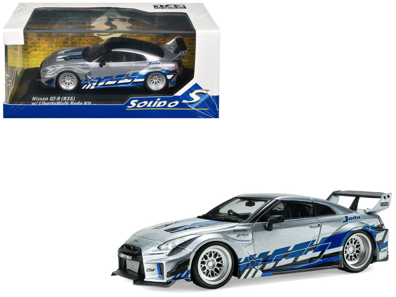 2020 Nissan GT-R R35 Liberty Walk Silhouette RHD Right Hand Drive Silver Metallic with Black Top and Blue Graphics 1/43 Diecast Model Car Solido S4311211