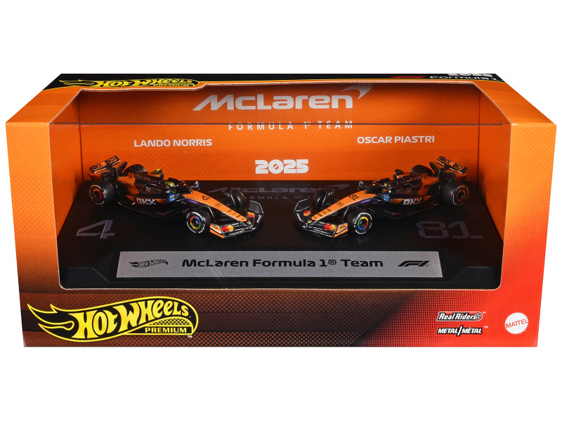 McLaren Formula 1 Team Formula One F1 World Championship 2025 2 Piece Set Diecast Model Cars Hot Wheels JMM91