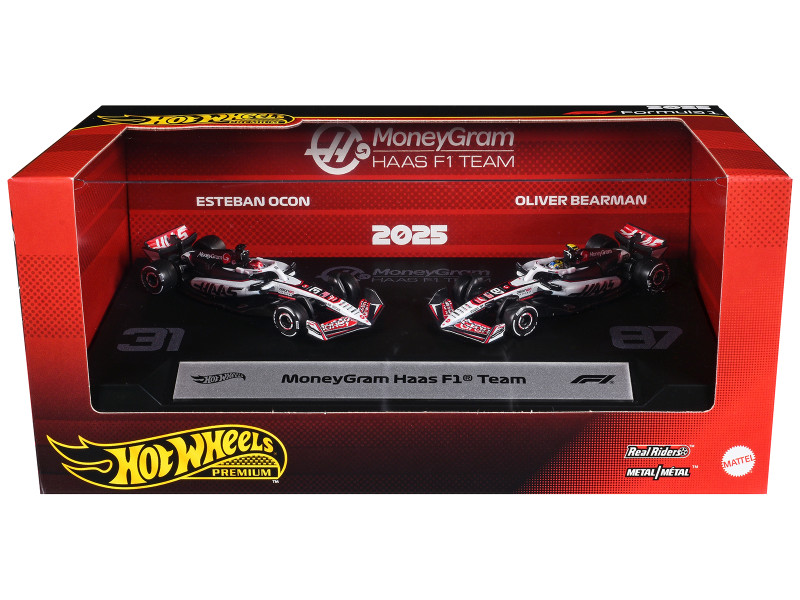 MoneyGram Haas F1 Team Formula One F1 World Championship 2025 2 Piece Set Diecast Model Cars Hot Wheels JMM97