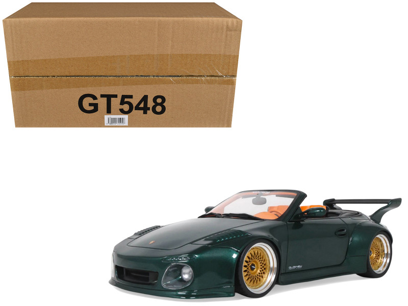 2024 Porsche 911 (997) Old & New Tokyo Auto Salon Cabriolet Dark Green Metallic with Orange Interior 1/18 Model Car GT Spirit GT548